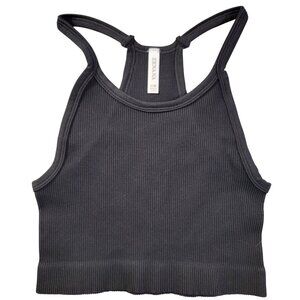 Zenana Tank Top Womens Racerback Cropped Ribbed Black S/M Soft New